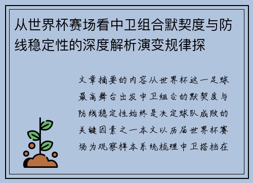 从世界杯赛场看中卫组合默契度与防线稳定性的深度解析演变规律探