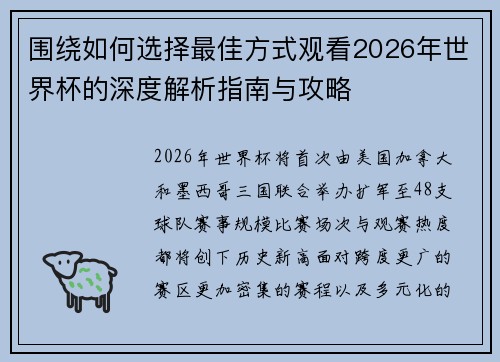 围绕如何选择最佳方式观看2026年世界杯的深度解析指南与攻略
